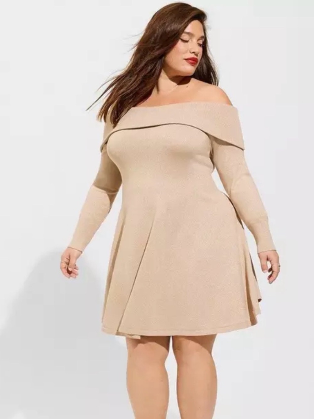 Torrid Off the Shoulder Long Sleeve Gold Metallic Mini Sweater Dress Size 4X